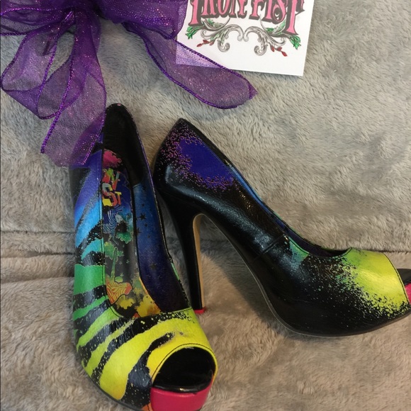 Iron Fist Shoes - Multi Colored Zebras Iron Fist Heels